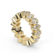 4.5 Carat Yellow Gold Pear Shape Diamond Alternating Eternity Ring/Band With Bezel Setting.